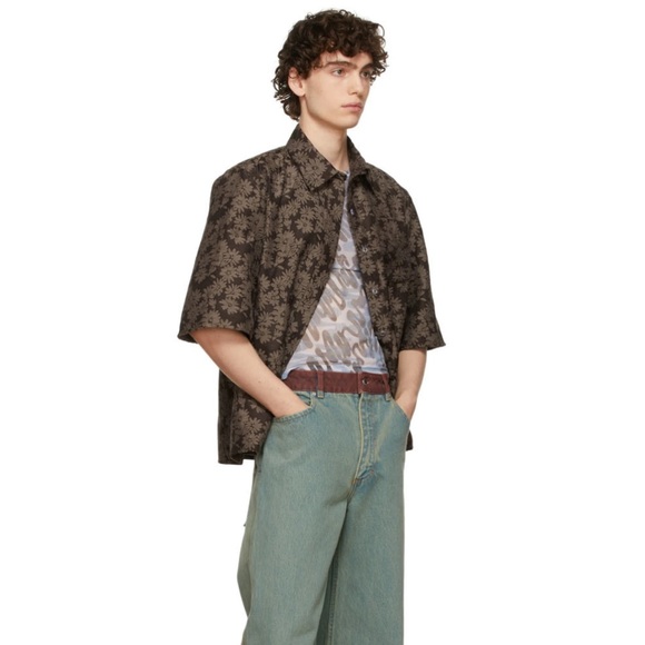 NWT COLLINA STRADA SSENSE Exclusive Brown Market Shirt floral flower texture - Picture 3 of 12